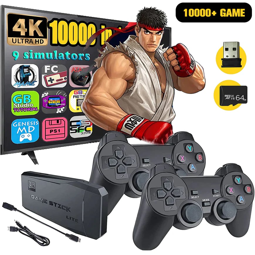 RetroPlay 4K Videojuego con 10.000 Juegos Clásicos + 2 Controles de Regalo